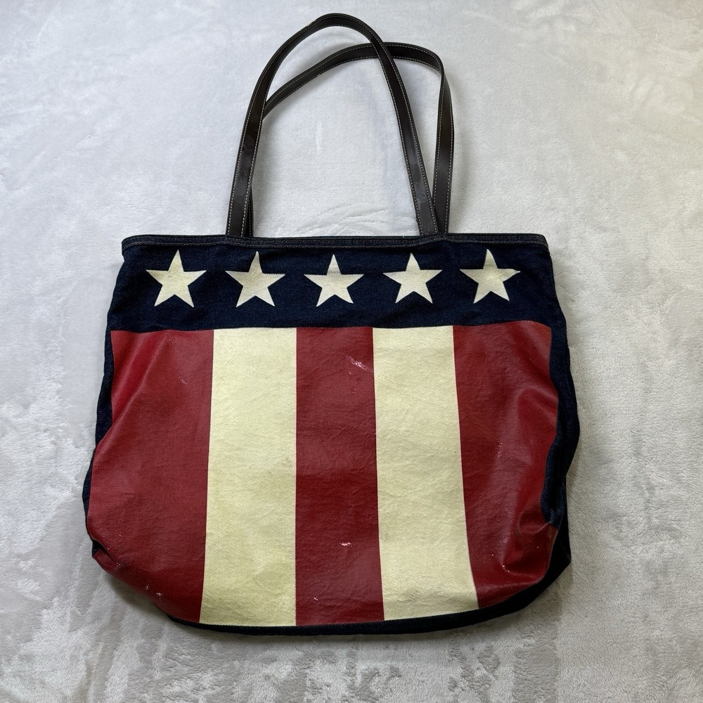 Liz Claiborne Denim American Flag Tote Bag‎ Patriotic Stars Stripes USA